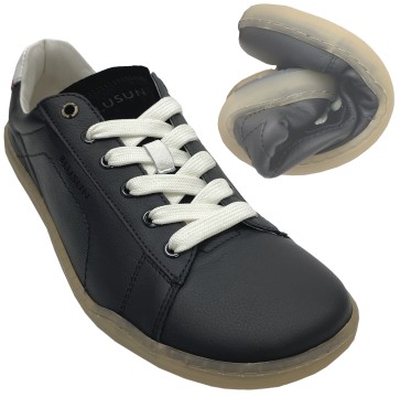 Sportlich schlichter Sneaker / Barfußschuhe in Schwarz von BLUSUN aus Leder BLSN-100M Black
