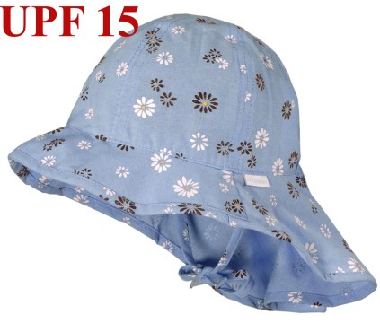 Sonnenhut z. binden mit Nackenschutz, in Jeansblau mit Blüten Print UPF 15 MAXIMO 986300