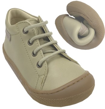 Barfußschuhe aus Nappaleder zum schnüren Modell AMUR in Stone / Beige von NATURINO