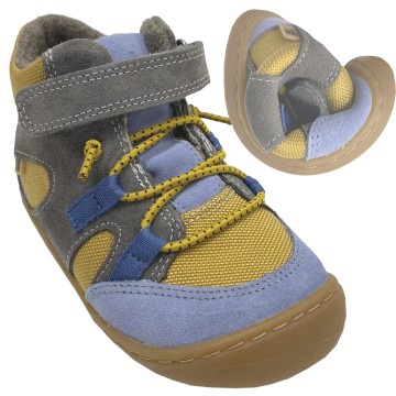 Barfußschuhe knöchelhoch * Beau * mit Wollfilz Futter + TEX in Blau / Gelb von KOEL 06T005.505