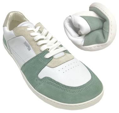 Lässiger Sneaker mit Minimalsohle / Barfußschuhe in Jade / Beige/ Weiß von SHAPEN Modell RE:WIND