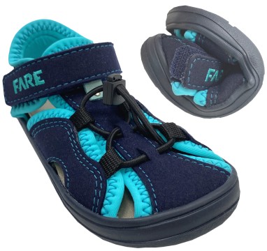 Fare Bare Barfußschuhe / Halbsandalen in Navy / Türkis Extra Breit & Weit Modell 70614