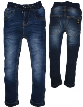 Weiche Jogg Pants aus Sweat Denim, Medium Blue, elastischer Bund, Slim Fitting THREE OAKS 200097