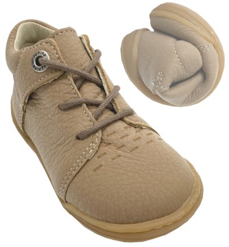 Lederschuhe zum schnüren *TEDDY* Barfußschuhe von PEPINO by RICOSTA in Caramel Beige