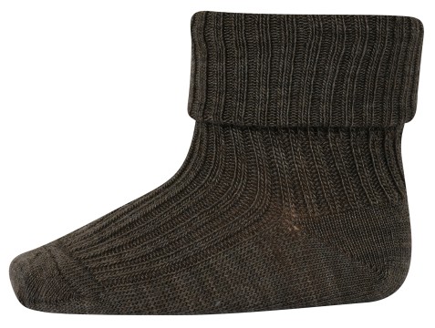 Wollsocke mit Umschlagbund aus Superwasch Soft Merino Wolle Artikel 589 in 351 Braun Melange