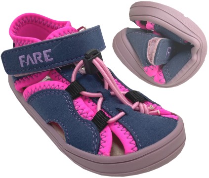 Fare Bare Barfußschuhe / Halbsandalen in Jeansblau / Neon Pink Extra Breit & Weit Modell 70614
