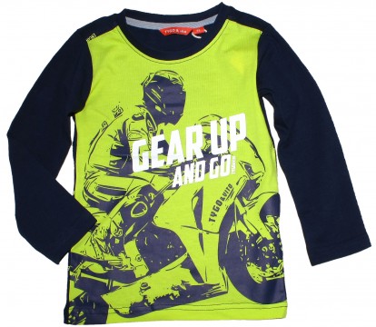 LA Shirt in Dark Navy &amp; Neon Gelb mit Biker Print für schmale Boys von TYGO &amp; Vito 6414-525