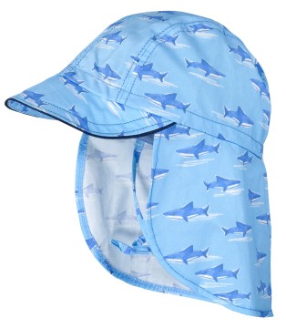 Schirmmütze z. binden mit Nackenschutz in Aquablau Hai Print von MAXIMO 078900