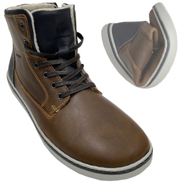 Stiefelette AUSTIN in Cognac Braun / Blau von GROUNDIES auf der GS4 Sohle Antikleder Barefoot Fittin