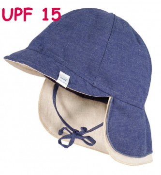 Schlichte Schirmmütze z. binden mit Nackenschutz in Jeansblau /Beige UPF 15 von MAXIMO 054200