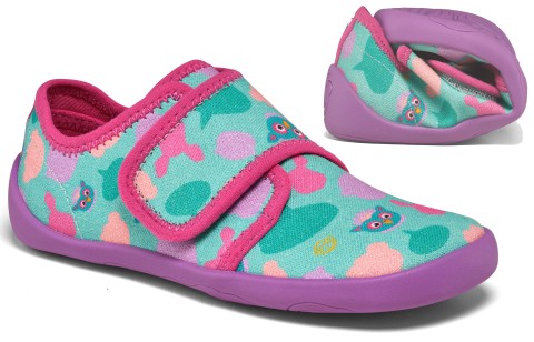 Leichte & flexible Slipper Cotton MOVY / Hausschuhe mit Klett von AFFENZAHN Türkis Pink * EULE *