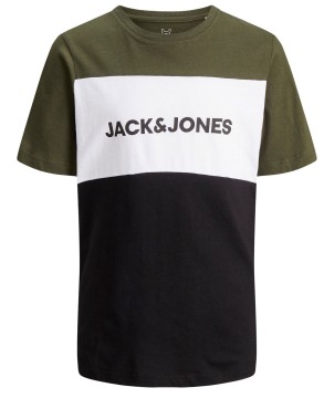 Color Blocking T-Shirt aus reiner BW in Khaki /Weiß / Schwarz + Logo Print JACK &amp; JONES 12174282