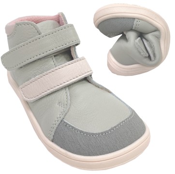 Leder Schuhe + TEX Membran / Barfußschuhe Mid Top Höhe v. BABY BARE Febo Fall Grey Pink