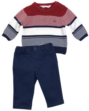 Schickes Baby Boy Set in Rot, Blau, Weiß, BW Strickpullover &amp; Chino Hose von MAYORAL 2522