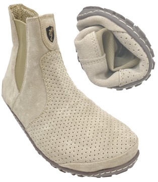 Flexible Barfußschuhe/ Chelsea Boots aus Veloursleder in Sand v. MAGICAL Shoes LUPINO Spring