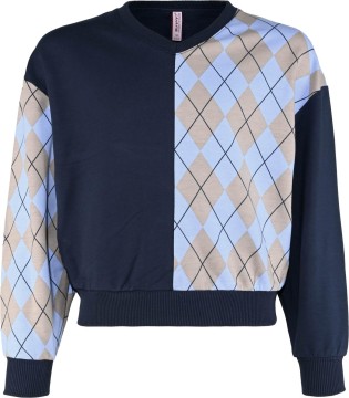 Oversize Sweater aus BW Sweat, French Terry in Marine Uni / Rauten Muster von BLUE EFFECT 5796