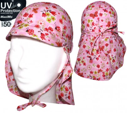 Schirmmütze mit Nackenschutz zum binden UPF 50+ in Rosa mit süßem Muster von MAXIMO 904700