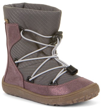 Snowboot / Barfußschuhe / Winterstiefel TEX &amp; Schurwoll Futter Pink/Grau FRODDO Track G3160239