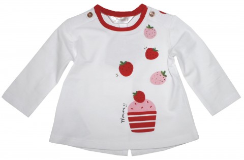 Langarmshirt aus BW Jersey in Weiß mit Erdbeer Muster Allover von MAYORAL 1003