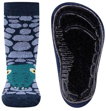 Stoppersocken aus BW Vollfrottee Softstep Sohle v. EWERS in Navyblau mit Krokodil 221315-1139