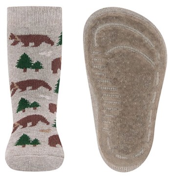 Stoppersocken aus BW Vollfrottee Softstep Sohle v. EWERS in Beige Mel Wald / Bären 221385