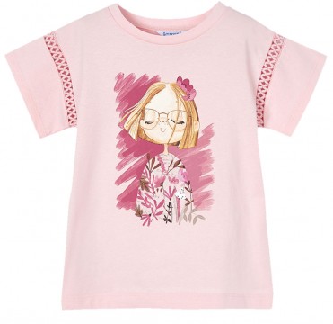 Rose farbendes T-Shirt mit gehäkeltem Einsatz &amp; Girlie Print von MAYORAL 3038