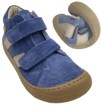 Barfußschuhe Suede Leder mit Glattleder Str. & Klett Modell SABBY in Azure / Taupe v. NATURINO