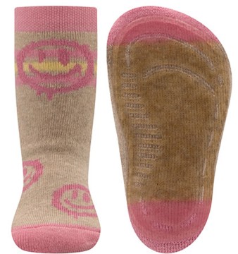 Stoppersocken aus BW Vollfrottee Softstep Sohle v. EWERS in Beige / Pink Smily 221268