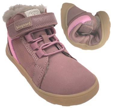 Lammfell gefütterter Barfußschuh, Mid Top Höhe, in HEATHER / Rosa von BISGAARD * Rafael Lamb *