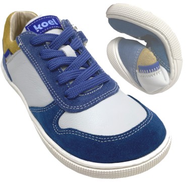 Low Top Leder Sneaker in Weiß / Gelb/ Blau Zipper & Schnürung KOEL *DATE Suede * 08M020.101