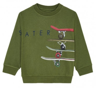 Kuschelweicher BW Sweater in Waldgrün mit Skaterprint, Rundhals, für Boys von MAYORAL 4402
