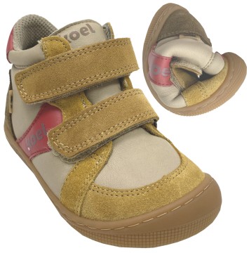 Mid Top Leder Barfußschuhe, BW Inlay & TEX v. KOEL * Dari Cotton * in Taupe / Rot 07T046.12K