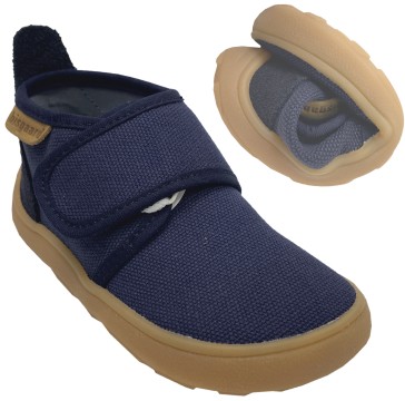 Knautschige Hausschuhe in Marine mit Klett, quer & längs flexible Minimalsohle BISGAARD Basic