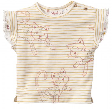 T-Shirt in Offwhite / Gelb gestr. mit Katzenprint aus BIO BW von PEOPLE Wear Organic 2211036