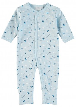 Einteiler/ Overall / Schlafanzug mit Umschlagbündchen aus BIO BW - H.Blau Muster - FEETJE 225