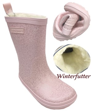 Barfuß Gummistiefel Charly High Warm, Naturgummi +Winterfutter Rose Glitter von BUNDGAARD