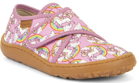 Canvas Barfußschuhe / Hausschuhe, softe, flexible Minimalsohle FRODDO Pink Bunt Einhorn G1700421