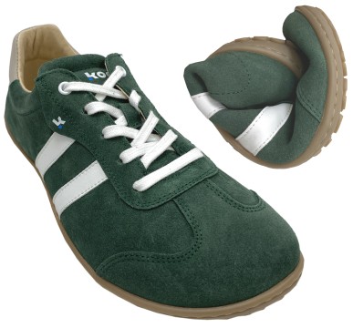 Trendige Sneaker / Barfußschuhe aus Nubukleder in Grün mit weißen Str. von KOEL &quot;ILO Suede&quot;