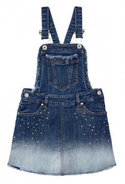 Schicker Jeans Latzrock in Medium Blue mit Waschung &amp; Glitter Print von MAYORAL 3909