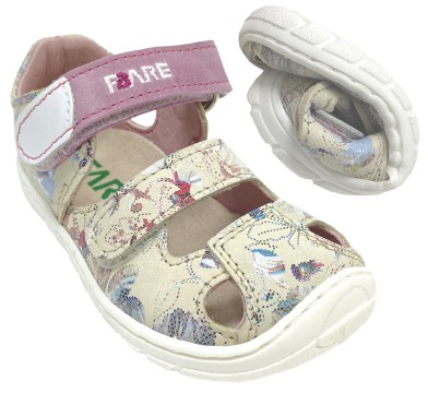 Fare Bare Barfußschuhe / Leder Halbsandalen Cremé Glitzer gemustert A Linie 51/261282