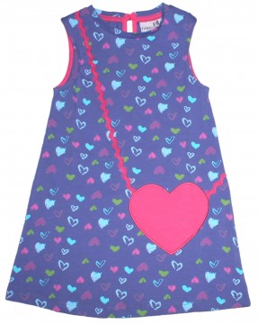 Lockeres Shirtkleid breite Träger in Violett / Blau mit Herzchen &amp; Herztasche von HAPPY GIRLS 911305