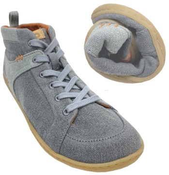 High Top Sneaker / Barfußschuhe aus Hanf &amp; BIO BW in Jeans v. MUKISHOES Modell LIQUEN