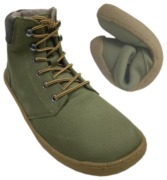 Derbe Barfußstiefel Kurz mit Wollfutter aus BIO Veloursleder in Olive v. BLIFESTYLE * StreetStyle