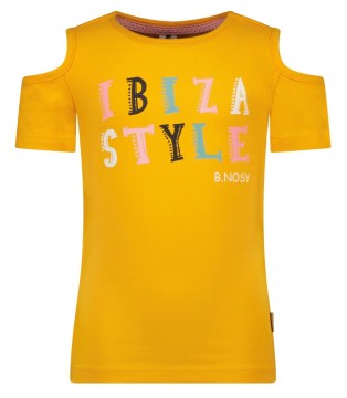 Trendiges Off Shoulder Shirt, Kurzarm, in Sonnengelb, Ibiza Front Print von B.NOSY 5444-516