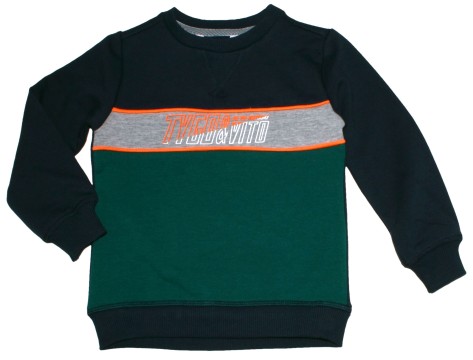Lässiger Sweater in Marine / Grau / Waldgrün mit Logo Print von TYGO &amp; Vito 6321-355
