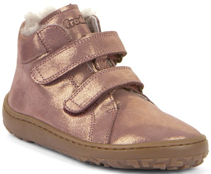 Lammfell gefütterte Barfußschuhe / Winterschuhe Mid Top in Pink Gold Glitzer von FRODDO G3110263