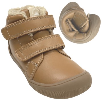 Knautschige Winterstiefel aus Leder + Wollfutter von NATURINO Barefoot * Spinni * in Cognac