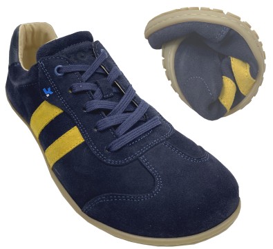 Trendige Sneaker / Barfußschuhe aus Wildleder in Navy mit Gelbem Str. von KOEL "ILO Suede"