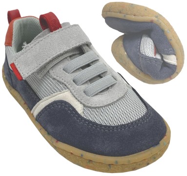 Schicke Barfuß Sneaker aus Leder & Mesh von GROUNDIES Kids Modell LOU in Light Grey