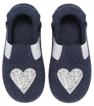 Schlupf - Hausschuhe aus Wolle, TPR Sohle von NANGA Modell * I Heart U 2.0 * in Dunkelblau